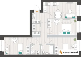 Планировка 3-комн. квартира, 76.02 м² ЖК «Аквамарин»