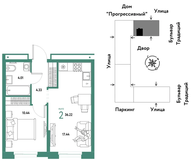 Планировка 2-комн. квартира, 36.22 м² ЖК «Микрорайон Домашний» Планировка 2-комн. квартира, 36.22 м² ЖК «Микрорайон Домашний»