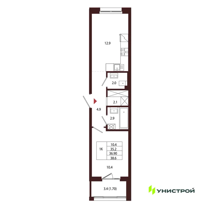 Планировка 1-комн. квартира, 36.9 м² ЖК «Лисино» Планировка 1-комн. квартира, 36.9 м² ЖК «Лисино»