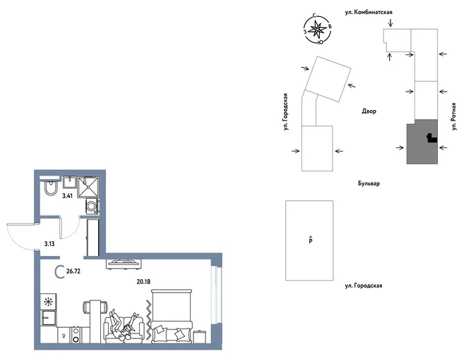 Планировка Студия, 26.72 м² ЖК «Уральский сад» Планировка Студия, 26.72 м² ЖК «Уральский сад»