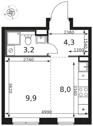 Планировка Студия, 25.4 м² ЖК «1-й Химкинский»