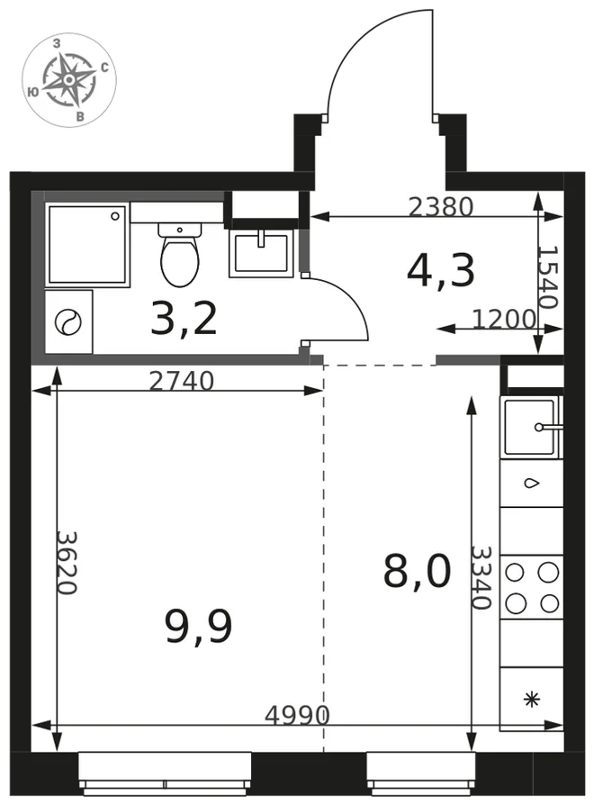 Планировка Студия, 25.4 м² ЖК «1-й Химкинский» Планировка Студия, 25.4 м² ЖК «1-й Химкинский»