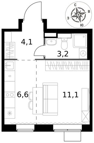 Квартира Студия, 25 м² ЖК «1-й Химкинский» Фото 1 Квартира Студия, 25 м² ЖК «1-й Химкинский» Фото 1