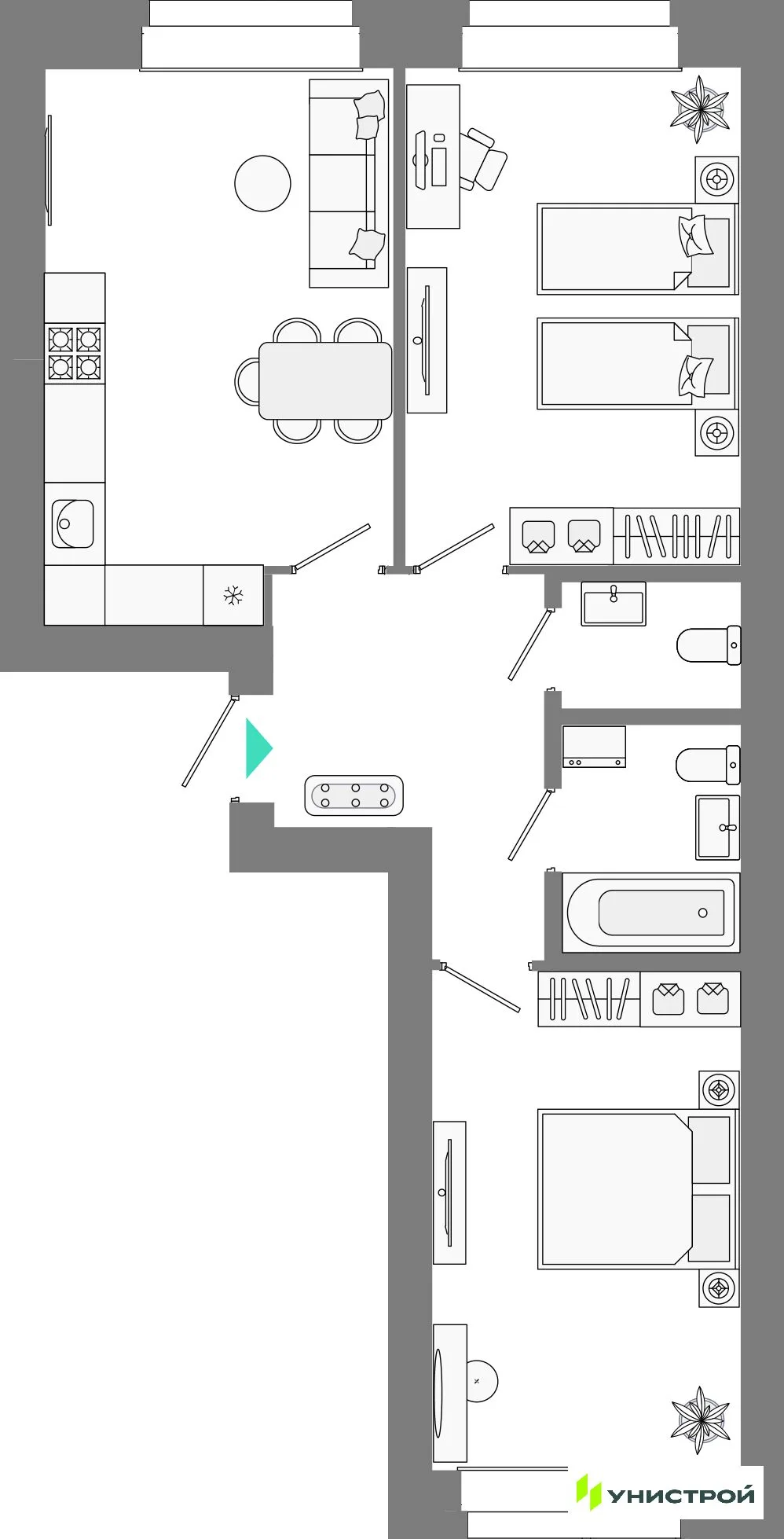 Планировка 2-комн. квартира, 60.82 м² ЖК «Лето»