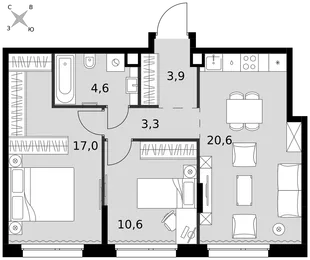 Квартира 3-комн. квартира, 60 м² ЖК «Симоновский Вал» Фото 1 Квартира 3-комн. квартира, 60 м² ЖК «Симоновский Вал» Фото 1