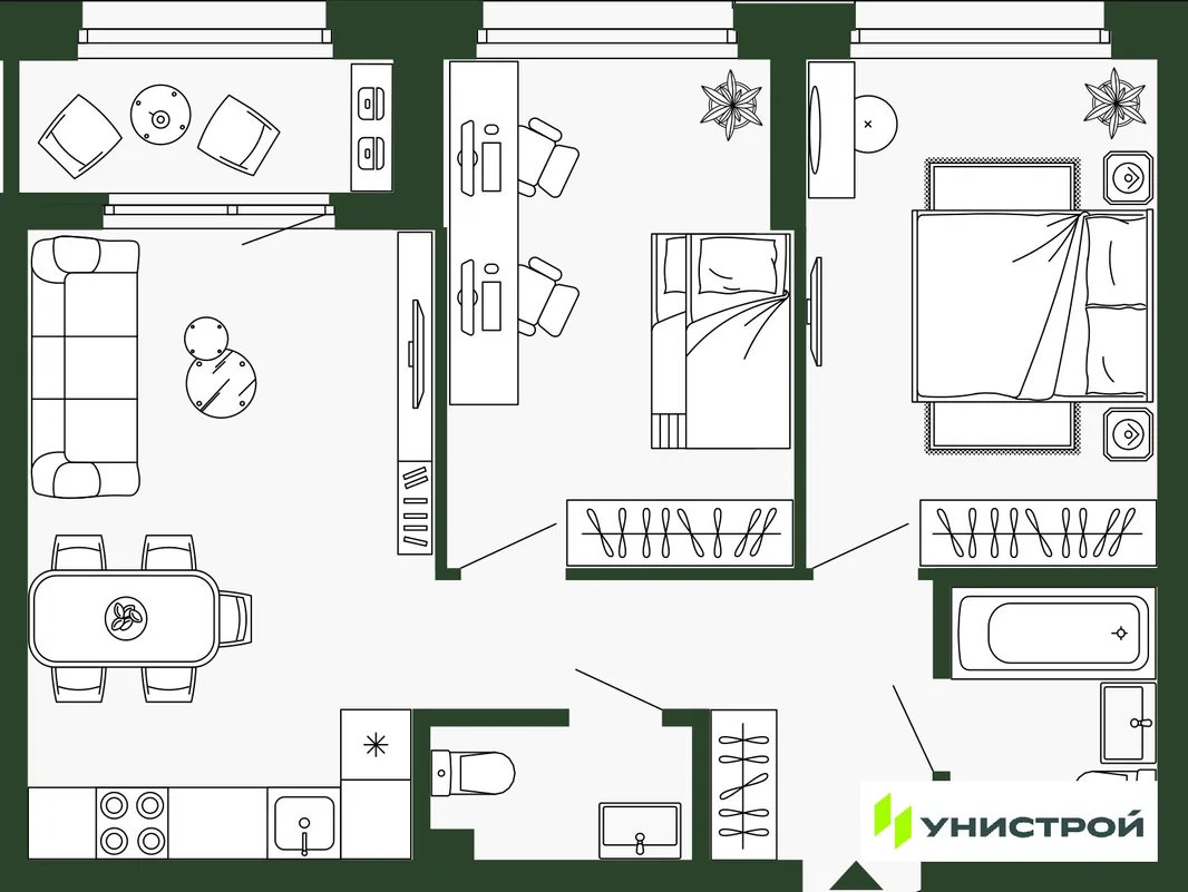 Планировка 2-комн. квартира, 59.2 м² ЖК «Парковый квартал 2.0»
