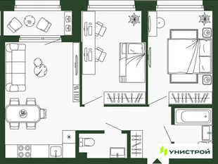 Планировка 2-комн. квартира, 59.2 м² ЖК «Парковый квартал 2.0»