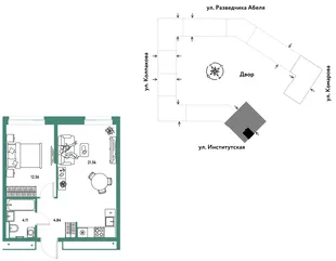 Планировка 2-комн. квартира, 43.07 м² ЖК «Страна.Парковая»