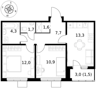 Квартира 2-комн. квартира, 53 м² ЖК «1-й Ясеневский» Фото 1 Квартира 2-комн. квартира, 53 м² ЖК «1-й Ясеневский» Фото 1