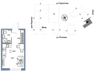 Планировка Студия, 23.03 м² ЖК «Остров-сад»