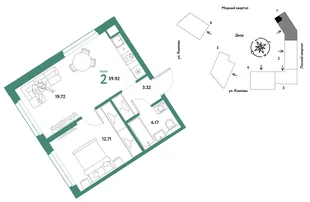Планировка 2-комн. квартира, 39.92 м² ЖК «Сибирский сад»