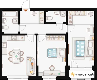 Планировка 2-комн. квартира, 68.68 м² ЖК «Жилой кластер Q на Кулагина»