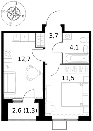 Квартира 1-комн. квартира, 33.3 м² ЖК «1-й Ясеневский» Фото 1 Квартира 1-комн. квартира, 33.3 м² ЖК «1-й Ясеневский» Фото 1