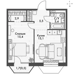 Квартира 1-комн. квартира, 42.8 м² ЖК «Фриссон» Фото 1