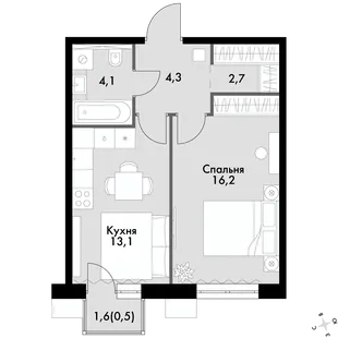 Квартира 1-комн. квартира, 40.9 м² ЖК «Флагман» Фото 1 Квартира 1-комн. квартира, 40.9 м² ЖК «Флагман» Фото 1