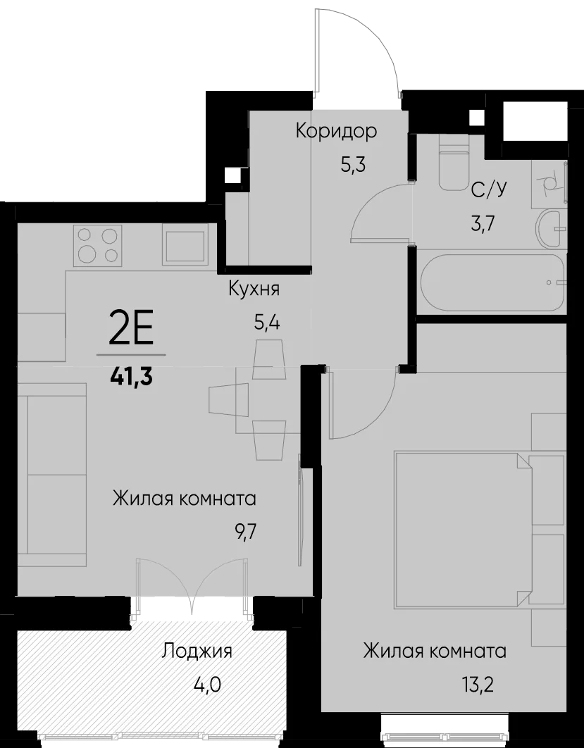 Планировка 2-комн. квартира, 41.3 м² ЖК «Васильевский остров»