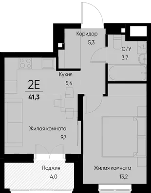 Планировка 2-комн. квартира, 41.3 м² ЖК «Васильевский остров»