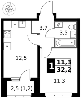 Квартира 1-комн. квартира, 32.8 м² ЖК «1-й Ясеневский» Фото 1 Квартира 1-комн. квартира, 32.8 м² ЖК «1-й Ясеневский» Фото 1
