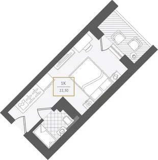 Планировка Студия, 22.3 м² ЖК «Гостиничный комплекс Greenmont»