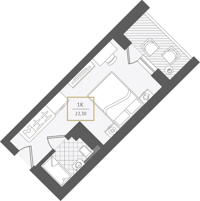 Планировка Студия, 22.3 м² ЖК «Гостиничный комплекс Greenmont»