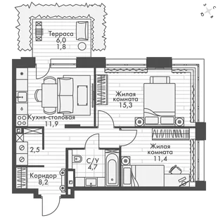 Квартира 2-комн. квартира, 56.1 м² ЖК «ФоРест» Фото 1 Квартира 2-комн. квартира, 56.1 м² ЖК «ФоРест» Фото 1