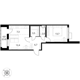 Квартира 2-комн. квартира, 48 м² ЖК «1-й Шереметьевский» Фото 1 Квартира 2-комн. квартира, 48 м² ЖК «1-й Шереметьевский» Фото 1
