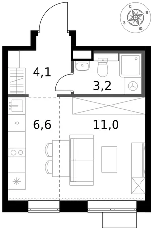 Квартира Студия, 24.9 м² ЖК «1-й Химкинский» Фото 1