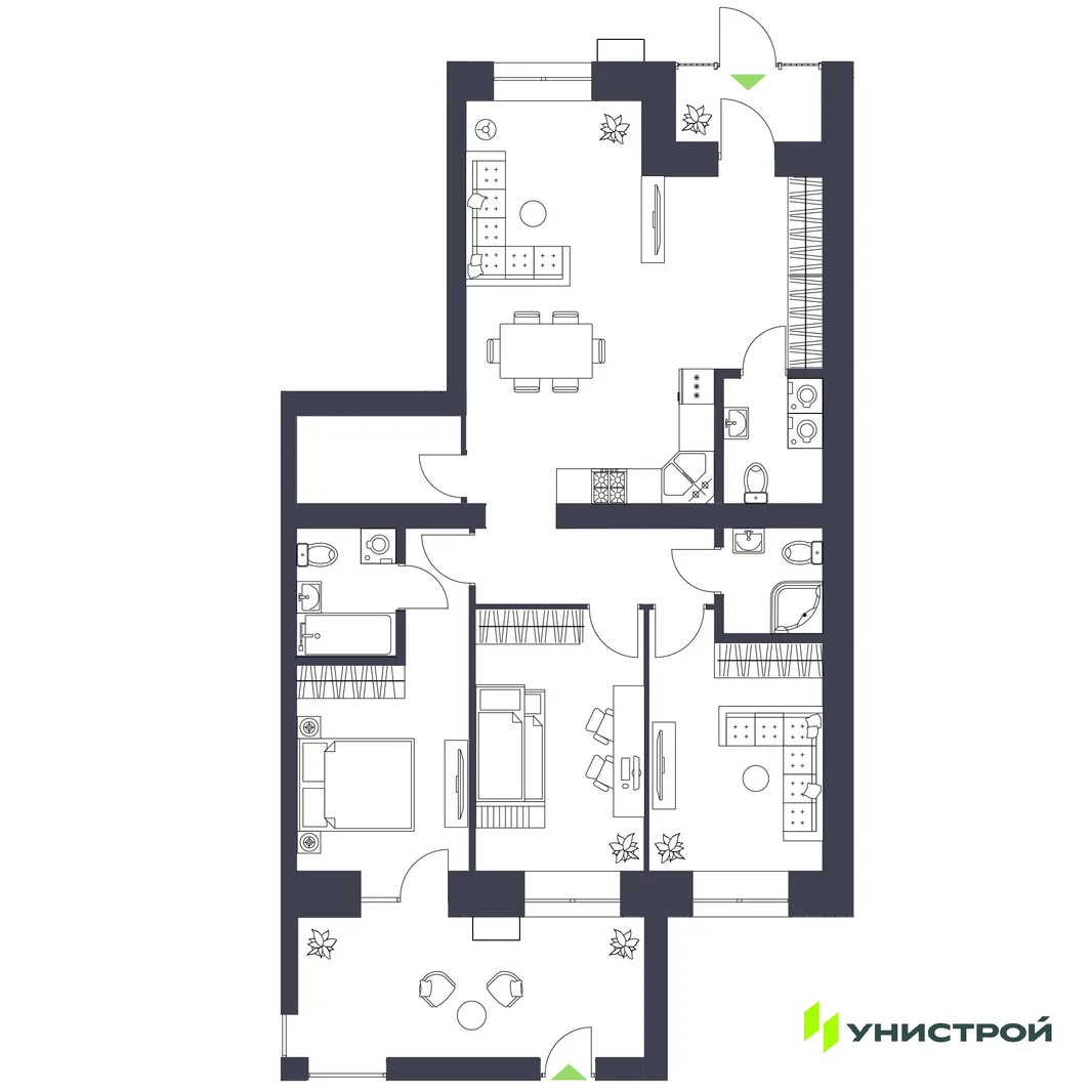 Планировка 3-комн. квартира, 99.47 м² ЖК «Царёво City»