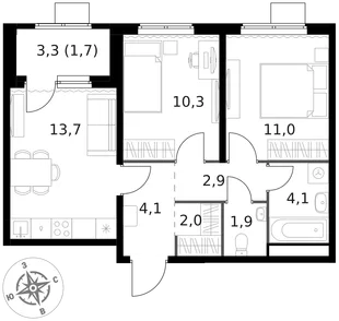 Квартира 2-комн. квартира, 51.7 м² ЖК «1-й Химкинский» Фото 1