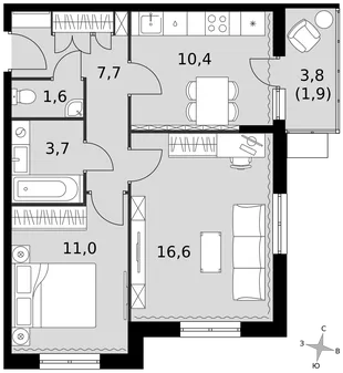 Квартира 2-комн. квартира, 52.9 м² ЖК «Олимп» Фото 1 Квартира 2-комн. квартира, 52.9 м² ЖК «Олимп» Фото 1