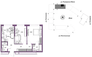 Планировка 3-комн. квартира, 59.1 м² ЖК «Страна.Парковая»