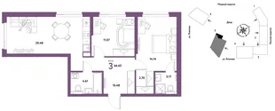Планировка 3-комн. квартира, 66.65 м² ЖК «Сибирский сад»