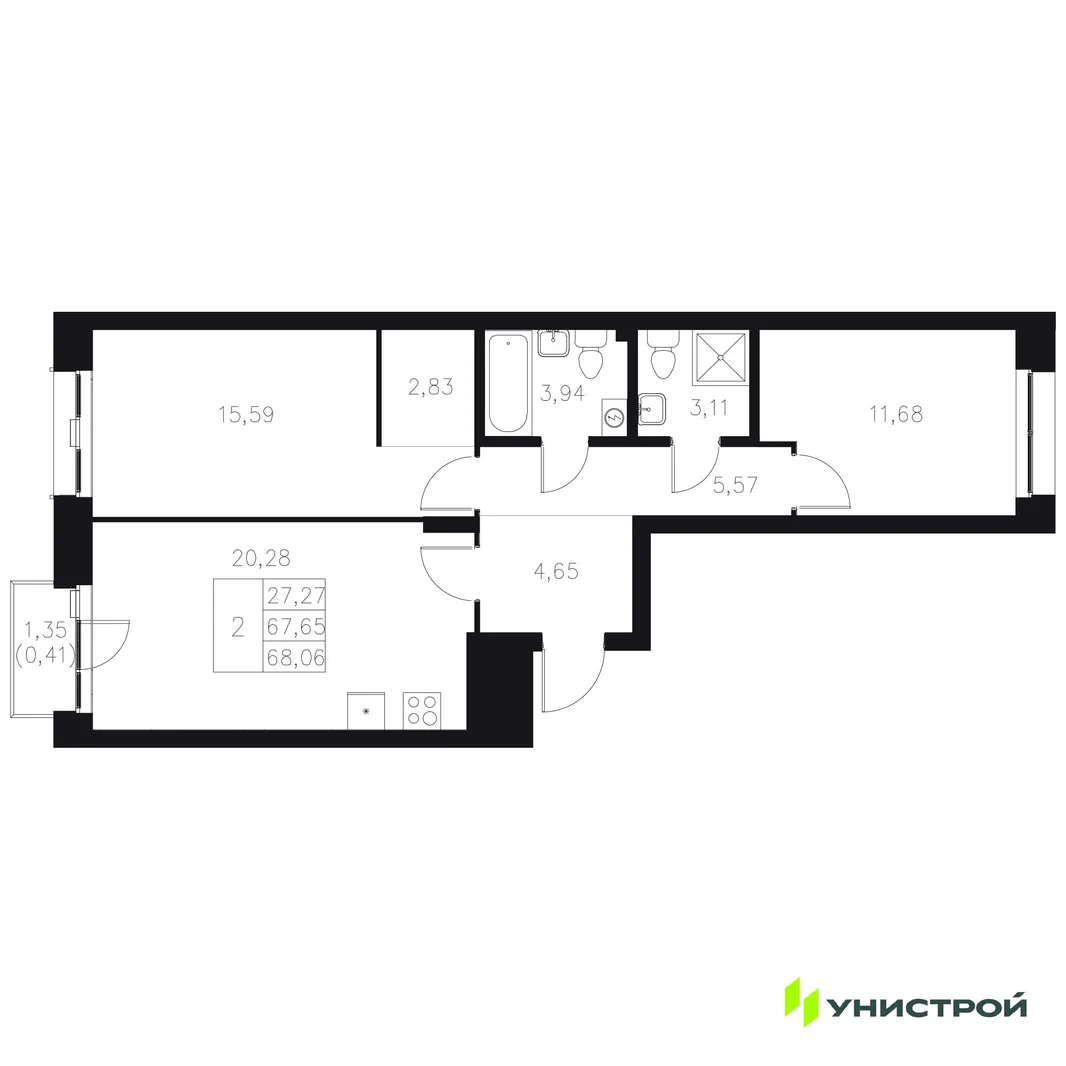 Планировка 2-комн. квартира, 68.06 м² ЖК «Statum»