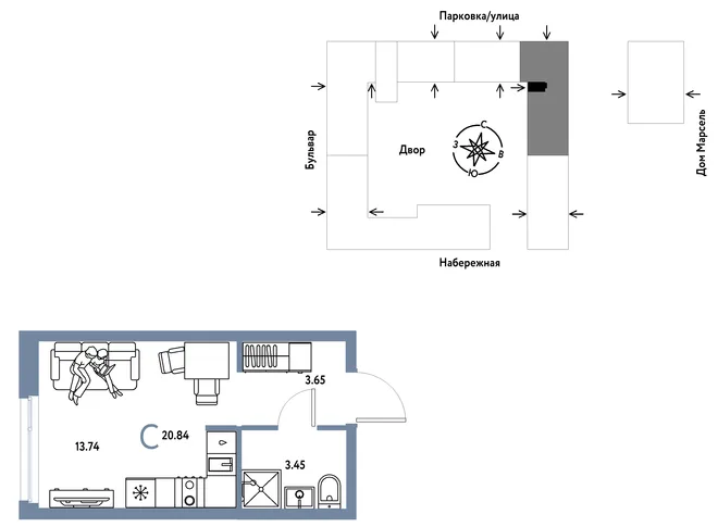Планировка Студия, 20.84 м² ЖК «Европейский берег 2.0» Планировка Студия, 20.84 м² ЖК «Европейский берег 2.0»