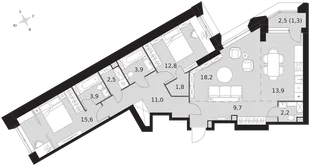 Квартира 3-комн. квартира, 96.8 м² ЖК «Архитектор» Фото 1 Квартира 3-комн. квартира, 96.8 м² ЖК «Архитектор» Фото 1