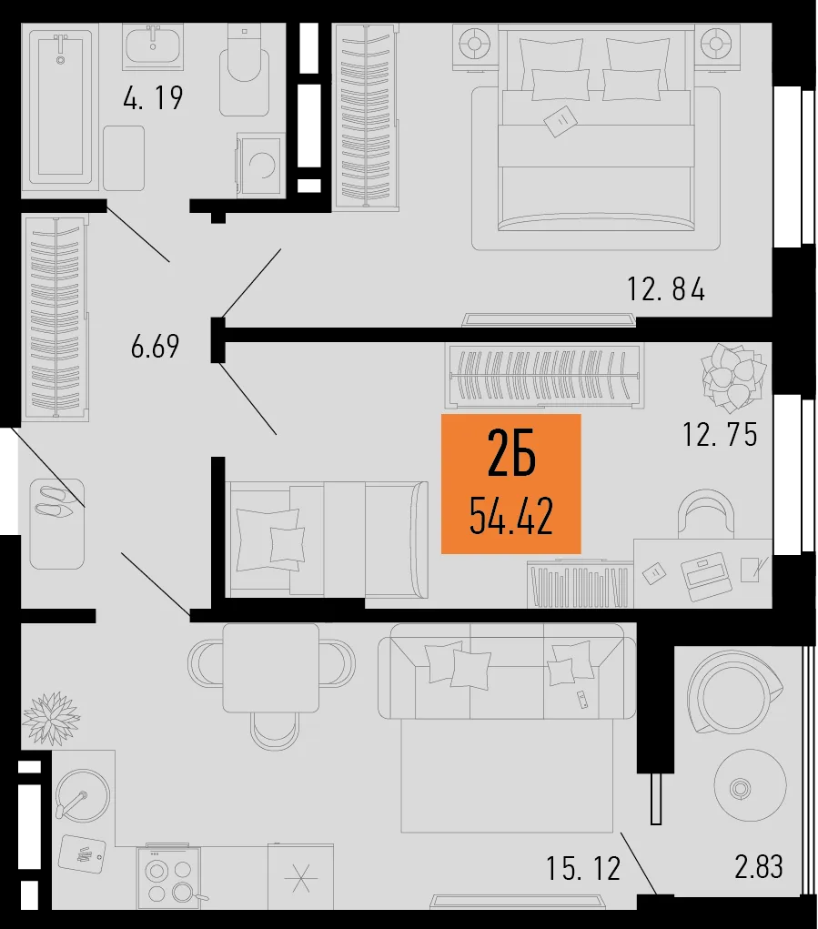 Планировка 2-комн. квартира, 54.42 м² ЖК «Столицыно»