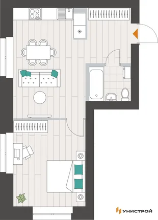 Планировка 1-комн. квартира, 44.72 м² ЖК «Аквамарин»