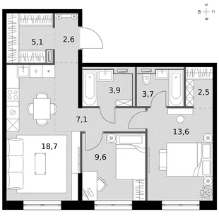 Квартира 3-комн. квартира, 66.8 м² ЖК «Фриссон» Фото 1 Квартира 3-комн. квартира, 66.8 м² ЖК «Фриссон» Фото 1