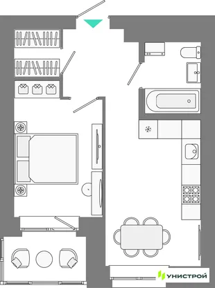 Планировка 1-комн. квартира, 36.59 м² ЖК «Лето»