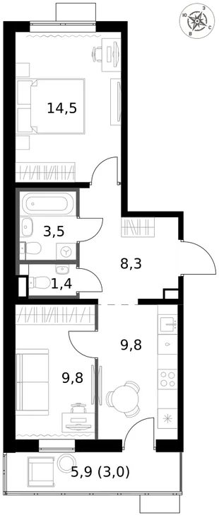 Квартира 2-комн. квартира, 50.3 м² ЖК «1-й Саларьевский» Фото 1 Квартира 2-комн. квартира, 50.3 м² ЖК «1-й Саларьевский» Фото 1