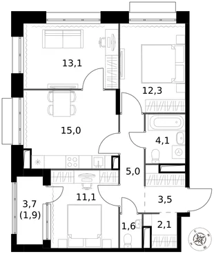 Квартира 3-комн. квартира, 69.7 м² ЖК «1-й Саларьевский» Фото 1 Квартира 3-комн. квартира, 69.7 м² ЖК «1-й Саларьевский» Фото 1