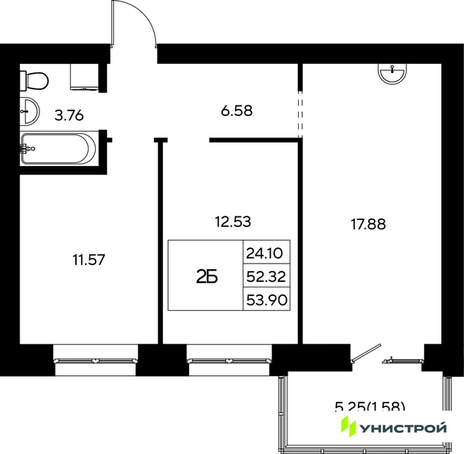 Планировка 2-комн. квартира, 53.9 м² ЖК «Царёво City»