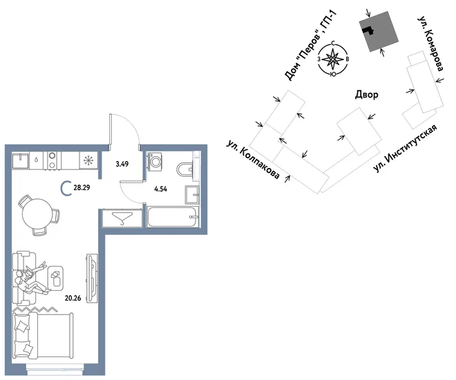 Планировка Студия, 28.29 м² ЖК «Страна.Парковая» Планировка Студия, 28.29 м² ЖК «Страна.Парковая»