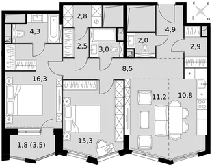 Квартира 3-комн. квартира, 86.3 м² ЖК «Sydney City» Фото 1 Квартира 3-комн. квартира, 86.3 м² ЖК «Sydney City» Фото 1