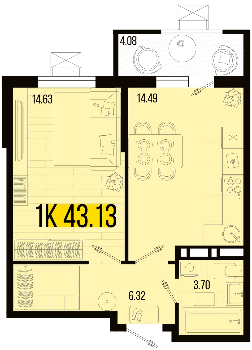 Планировка 1-комн. квартира, 41.09 м² ЖК «Цветной бульвар»