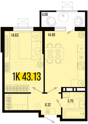 Планировка 1-комн. квартира, 41.09 м² ЖК «Цветной бульвар»