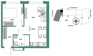 Планировка 2-комн. квартира, 40.24 м² ЖК «Авторский»