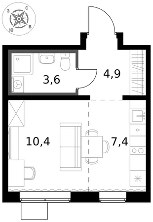 Квартира Студия, 26.3 м² ЖК «1-й Южный» Фото 1 Квартира Студия, 26.3 м² ЖК «1-й Южный» Фото 1