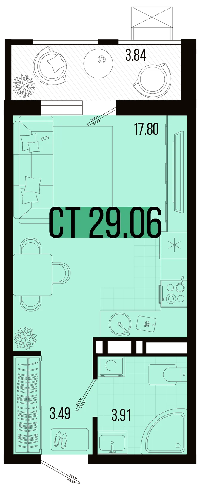Планировка Студия, 27.14 м² ЖК «Цветной бульвар» Планировка Студия, 27.14 м² ЖК «Цветной бульвар»