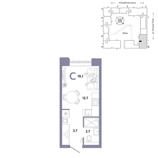 Планировка Студия, 19.1 м² ЖК «Страна.Заречная»